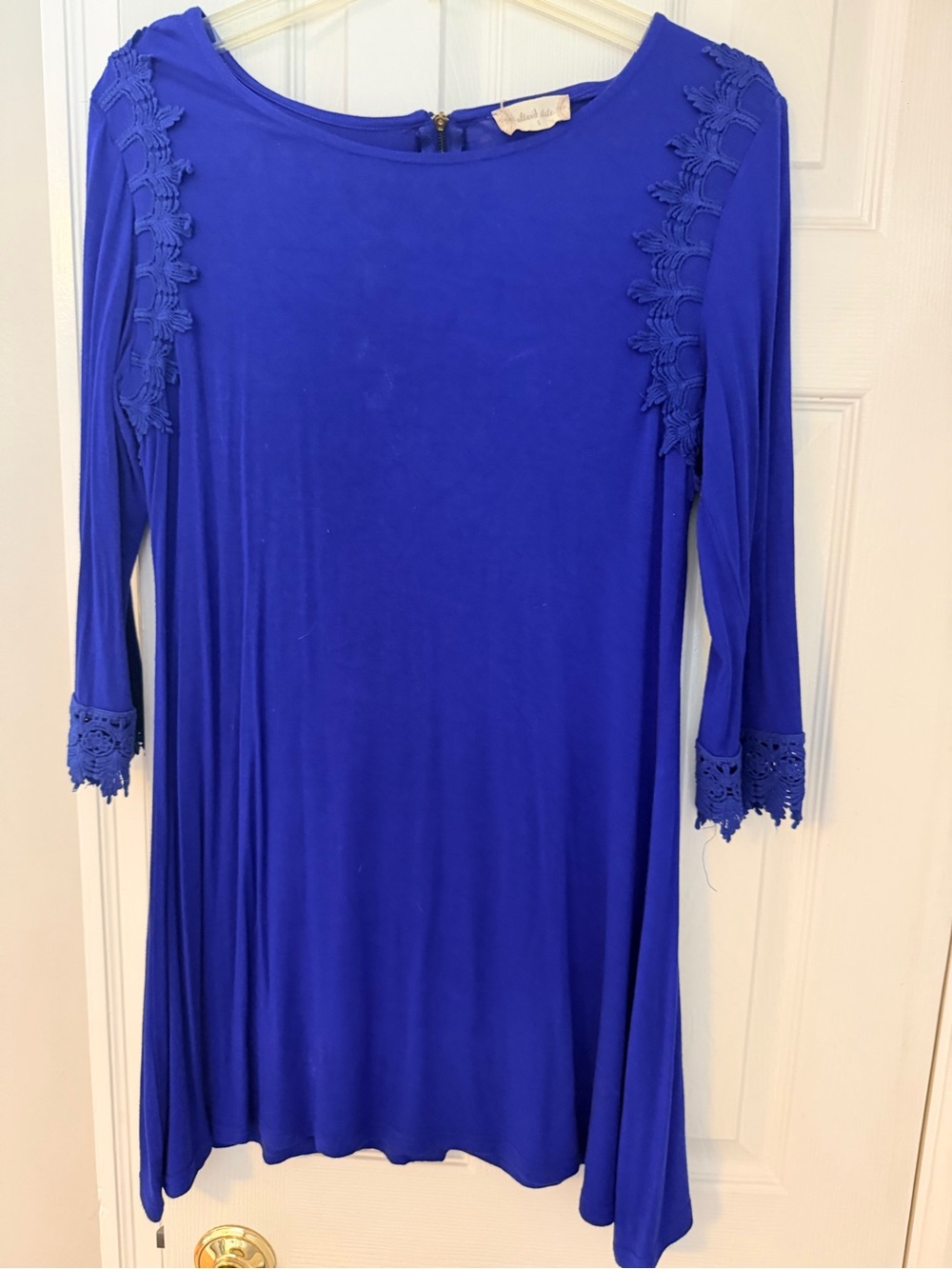 Altered state Womenโs Royal Blue Long Sleeve Swing Dress with Lace Trim